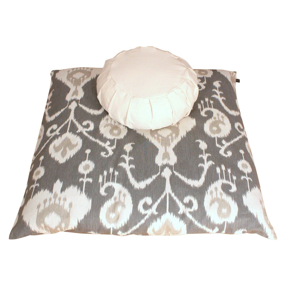 Natural and Grey Ikat Meditation Cushion Set - Still Sitting